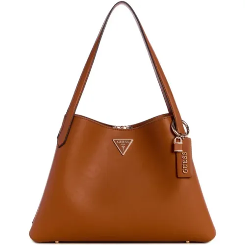 Cognac Shoulder Bag with Removable Logo Pendant , female, Sizes: ONE SIZE - Guess - Modalova