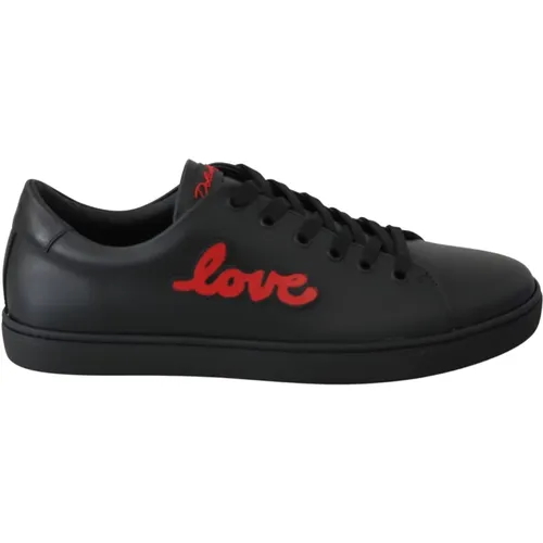 Elegant Leather Sneakers with Red Accents , female, Sizes: 2 UK, 3 1/2 UK - Dolce & Gabbana - Modalova