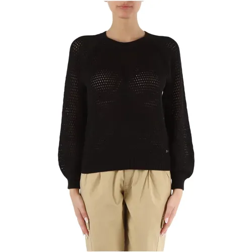 Cotton perforated crew neck sweater , female, Sizes: M, L, S - Sun68 - Modalova