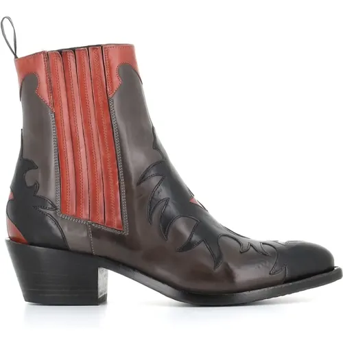 Texano Boots in Red, Grey, and Black Leather , female, Sizes: 5 1/2 UK, 6 UK, 4 1/2 UK, 5 UK - Sartore - Modalova