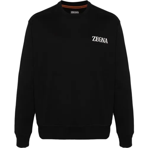 Schwarzer Baumwollpullover mit Logodetail - Ermenegildo Zegna - Modalova