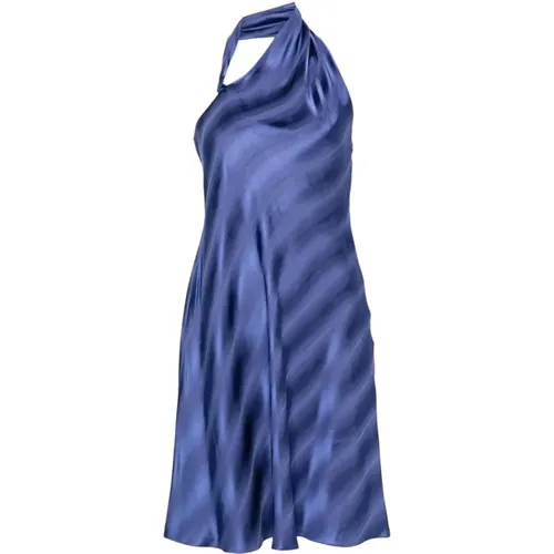 Blaues Satin-Halterneck-Kleid , Damen, Größe: 2XS - Emporio Armani - Modalova