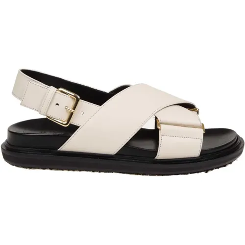 Cream Leather Crossed Sandals , female, Sizes: 3 UK, 5 UK - Marni - Modalova