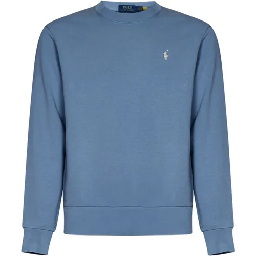 Blaue Rippstrick-Crewneck-Sweaters mit Pony-Stickerei , Herren, Größe: L - Polo Ralph Lauren - Modalova