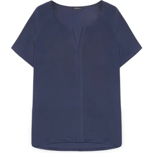 Flowing Jersey T-Shirt mit V-Ausschnitt , Damen, Größe: L - Fiorella Rubino - Modalova