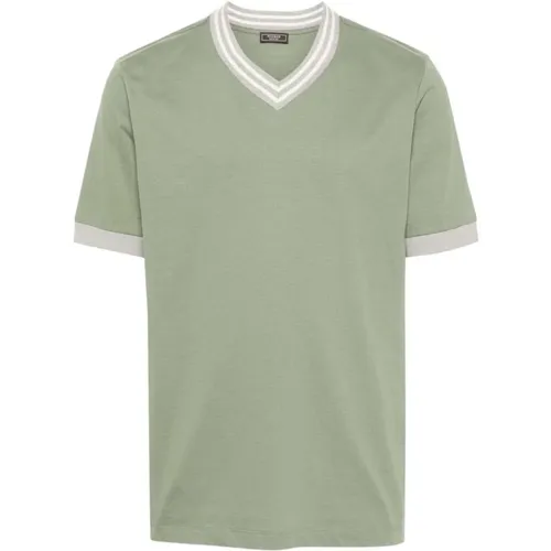 Grünes V-Ausschnitt Baumwoll T-Shirt , Herren, Größe: 3XL - PESERICO - Modalova