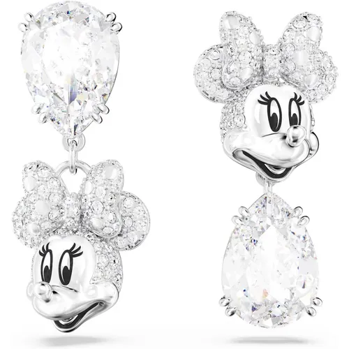 Minnie Mouse Ohrringe für Damen, Asymmetrisches Design, Weiß, Rhodium Plattiert, Artikelnummer 5668779 - Swarovski - Modalova