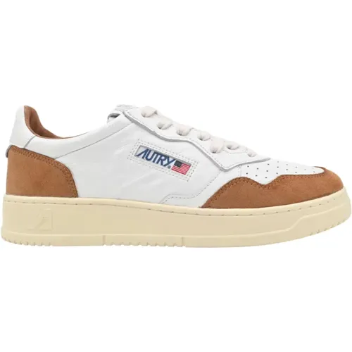 Men's Leather Sneakers with and Caramel Details , male, Sizes: 5 UK, 8 UK, 9 UK, 11 UK, 10 UK - Autry - Modalova