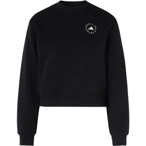 Schwarzer Baumwollpullover mit bedrucktem Logo , Damen, Größe: M - adidas by stella mccartney - Modalova