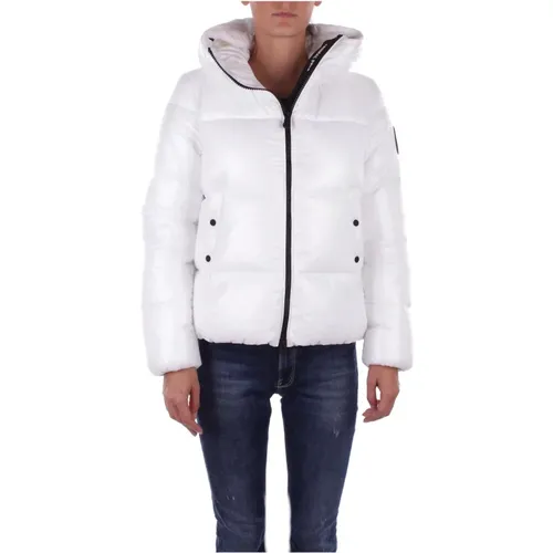 Weiße Kapuzenjacke mit seitlichem Logo-Reißverschluss , Damen, Größe: XS - Save The Duck - Modalova