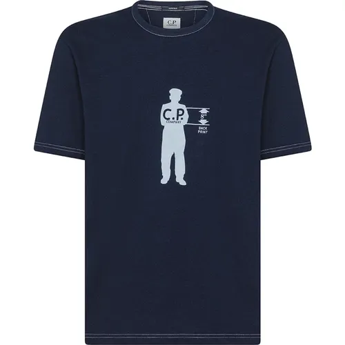 Blau Baumwoll-T-Shirt mit Druck - C.P. Company - Modalova