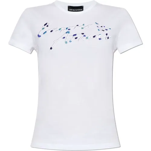 T-Shirt mit Logo , Damen, Größe: M - Emporio Armani - Modalova