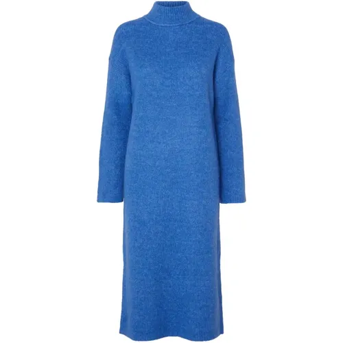 Blaues Wollstrick-Midi-Kleid , Damen, Größe: S - Selected Femme - Modalova