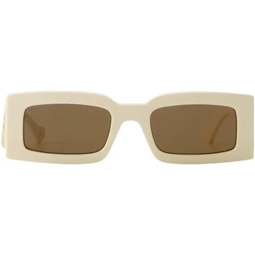 Rechteckige Sonnenbrille in Elfenbein/Braun , Damen, Größe: ONE Size - Gucci - Modalova