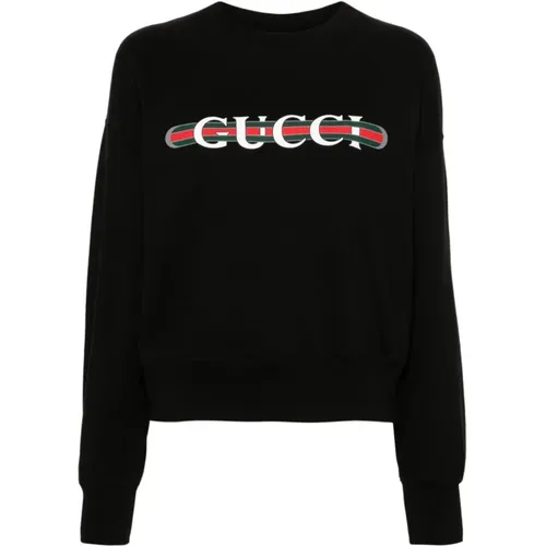 Schwarzer Pullover mit Web-Print - Gucci - Modalova