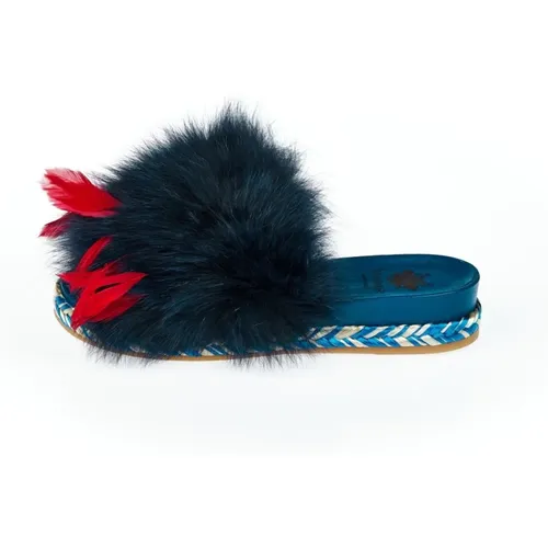 Fur Feather Sandal Rubber Sole Contrast , female, Sizes: 5 UK, 3 UK, 7 UK - Mr&Mrs Italy - Modalova