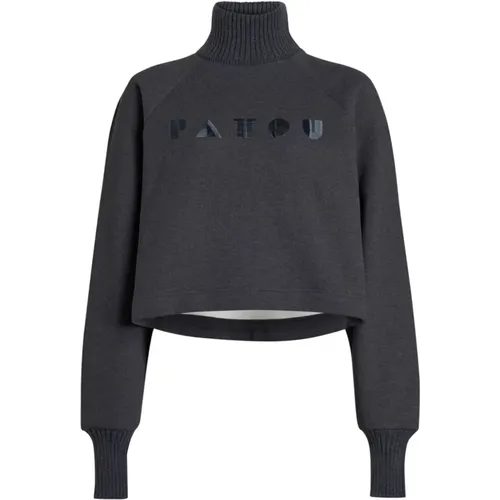 Grauer Pullover mit Besticktem Logo , Damen, Größe: M - Patou - Modalova