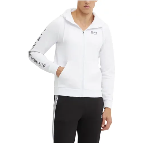 Weiße Reißverschluss-Kapuzenpullover Sportlicher Freizeitstil , Herren, Größe: M - Emporio Armani EA7 - Modalova