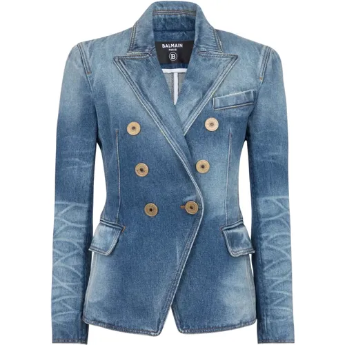 Button denim jacket , female, Sizes: XS - Balmain - Modalova