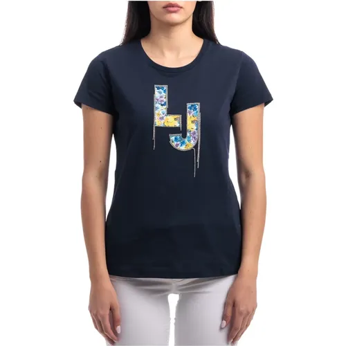 Logo und Strass T-Shirt , Damen, Größe: XL - Liu Jo - Modalova