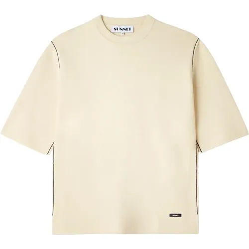 Creme Over-Fit T-Shirt mit Dickeren Nähten - Sunnei - Modalova