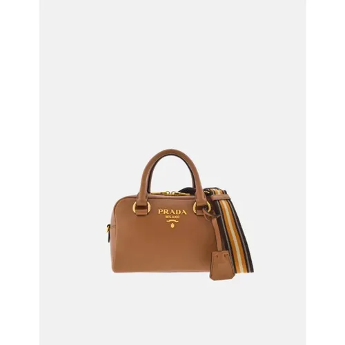 Camel Vitello Phenix Handbag , female, Sizes: ONE SIZE - Prada - Modalova