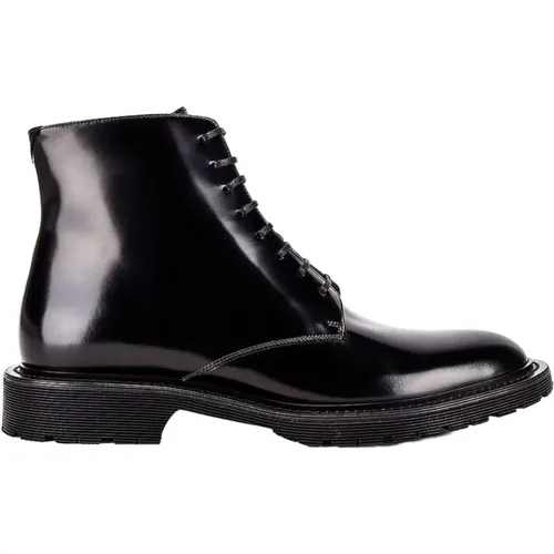 Brushed Leather Lace-Up Ankle Boots , male, Sizes: 8 UK, 12 UK - Saint Laurent - Modalova