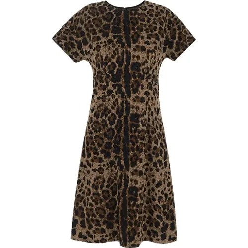 Leopard Print Midi Dress , female, Sizes: S - Dolce & Gabbana - Modalova