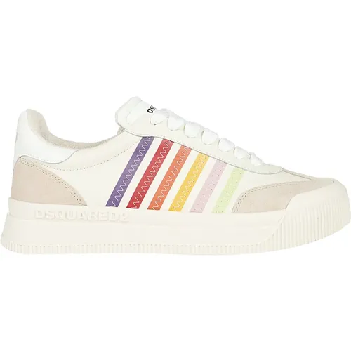 Beige/Multicolored Lace-Up Low Top Sneakers , male, Sizes: 5 UK - Dsquared2 - Modalova