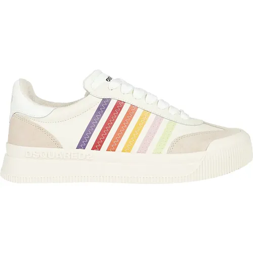 Beige/Multicolored Lace-Up Low Top Sneakers , male, Sizes: 8 UK, 7 1/2 UK, 5 UK, 6 UK, 7 UK, 9 1/2 UK, 10 UK, 8 1/2 UK - Dsquared2 - Modalova