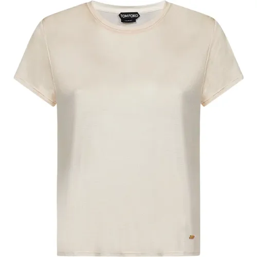 Seiden T-Shirts und Polos mit Gold Logo , Damen, Größe: S - Tom Ford - Modalova