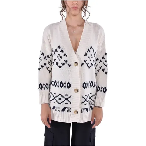 V-Neck Cotton Cardigan with Jacquard Detail , female, Sizes: S, XS - Max Mara Weekend - Modalova