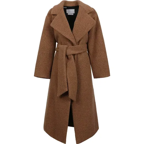 Camel Bouclé Knit Coat with Belt Closure , female, Sizes: XS - Harris Wharf London - Modalova
