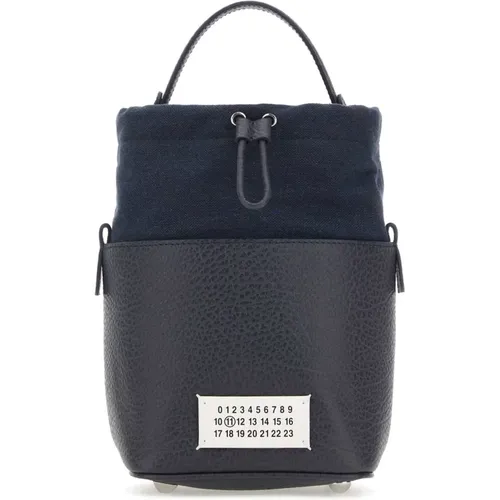 Mini 5AC Eimer Tasche in Anthrazit Leder und Leinwand,Stilvolle Taschen Kollektion - Maison Margiela - Modalova