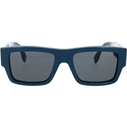 Rectangular Glamour Sunglasses with Green Acetate Frame and Dark Grey Lens , unisex, Sizes: 53 MM - Fendi - Modalova