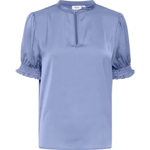 Feminine Blouse with Puff Sleeves and Keyhole Detail , female, Sizes: XL, S, M, L - Saint Tropez - Modalova