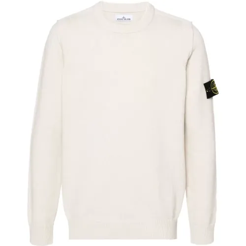 Weißer Rundhalsausschnitt Lambswool Pullover , Herren, Größe: M - Stone Island - Modalova