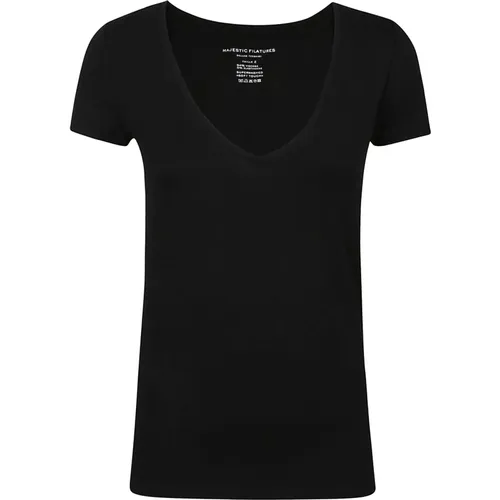 Short Sleeve V-Neck T-Shirt , female, Sizes: S, M - majestic filatures - Modalova