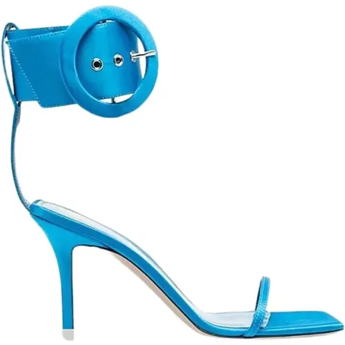 Türkisfarbene Satin-Sandalen mit Knöchelriemen und silberner Logo-Schnalle , Damen, Größe: 39 EU - The Attico - Modalova