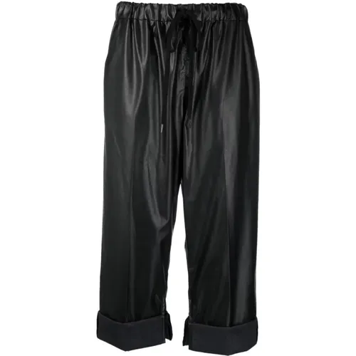 Leatherlook Cropped Pants, Model Ibtissam , female, Sizes: S - MM6 Maison Margiela - Modalova