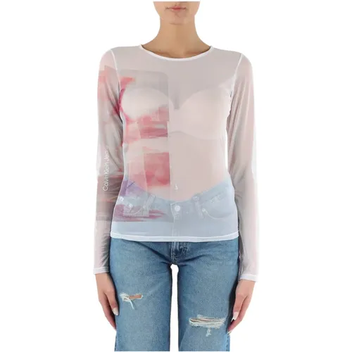 Semitransparent Round Neck Top , female, Sizes: S, M, L - Calvin Klein Jeans - Modalova