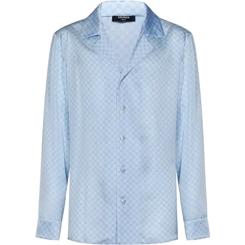 Blaues Satin Pajama-Style Hemd - Balmain - Modalova