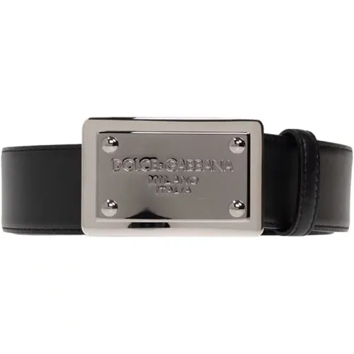 Schwarzer Ledergürtel mit Logo-Schnalle , Herren, Größe: 90 CM - Dolce & Gabbana - Modalova