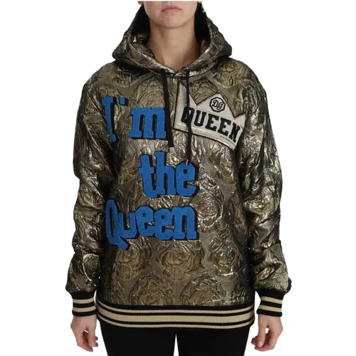 Queen Jaquard Gold Sweatshirt Hoodie - Dolce & Gabbana - Modalova