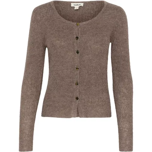 Petit Cardigan Knit Walnut , female, Sizes: M, L, XL, 2XL, S, XS - Soaked in Luxury - Modalova