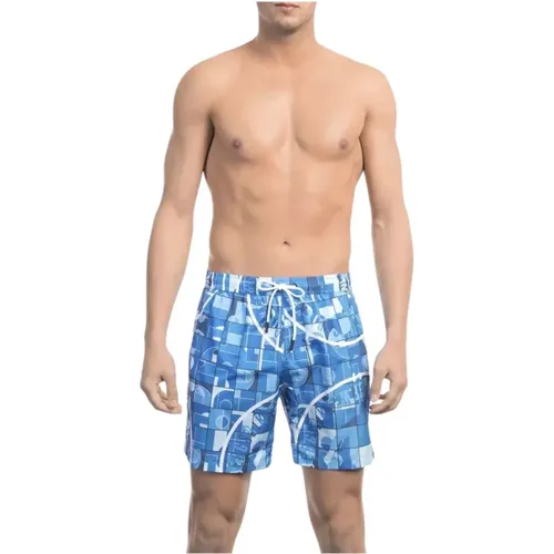 Elegante blaue Badeshorts mit Allover-Print , Herren, Größe: M - Bikkembergs - Modalova