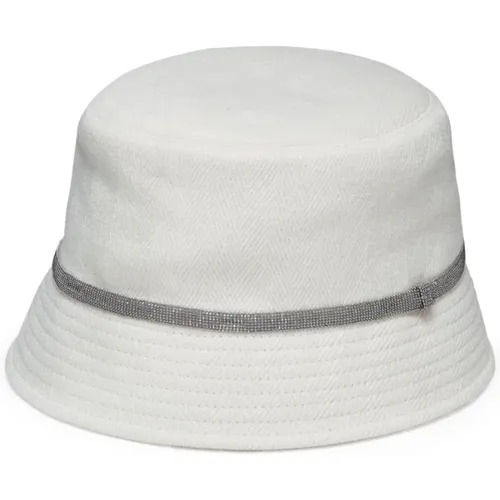 Weiße Perlen Baumwollmischung Hüte , Damen, Größe: S - BRUNELLO CUCINELLI - Modalova