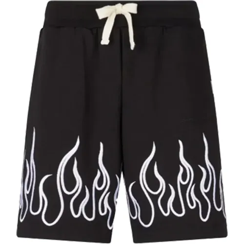 Schwarze Shorts mit Weißen Flammen , Herren, Größe: L - Vision OF Super - Modalova