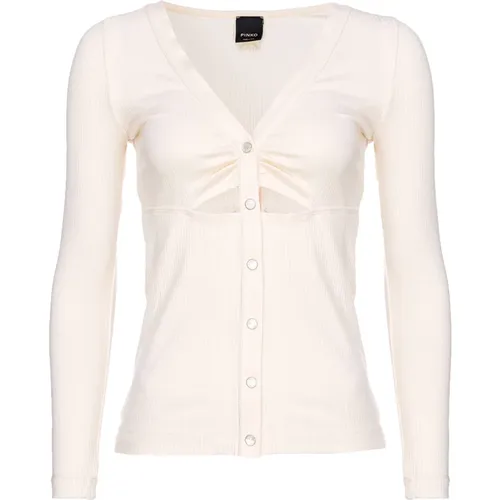 Ribbed Cotton Blend Sweater with V-Neck , female, Sizes: S, M, L - pinko - Modalova