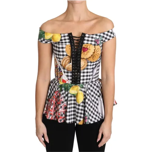 Sicily Check Korsett Bluse , Damen, Größe: 3XS - Dolce & Gabbana - Modalova